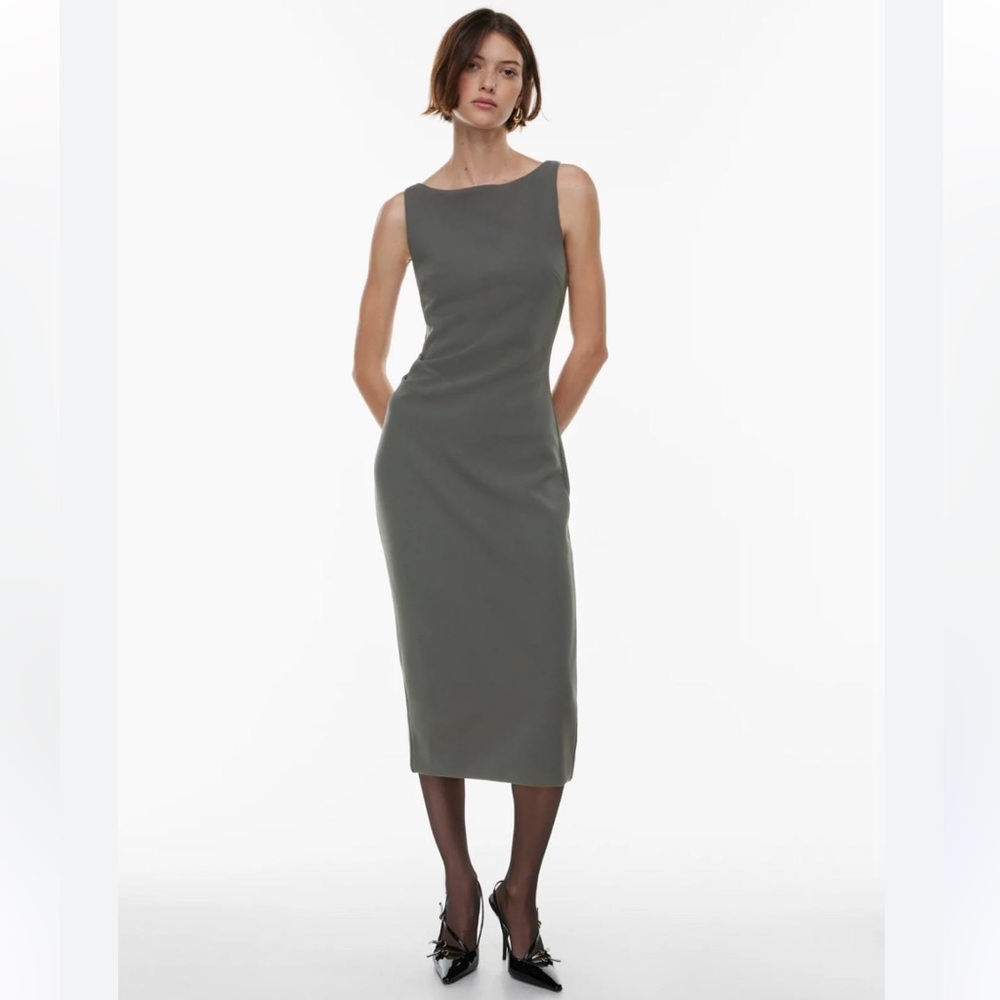 Aritzia Sleeveless Midi Sheath Dress in Olive Gray